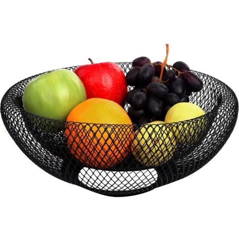 Corbeille a Fruit en Métal Noir - 24 cm - Corbeille Fruit Décoratif pour Fruits, Légumes et Pain - pour la Cuisine, la Maison, Les Centres de Table et Les Comptoirs