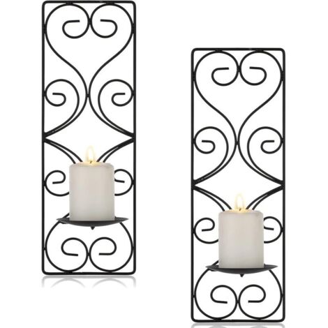 Bougeoir Mural pour Pilier Bougeoir en Métal Noir Ensemble de 2 Bougeoirs Decoratif Rectangulaires Bougie Chandelier Porte Bougie pour Murs Bougeoir pour Salon Chambre Salle à Manger Décor