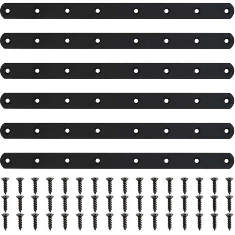6 Pièces Plaque Perforée Noire, Connecteur Métallisé, Connecteur pour Bois de Plan, Plaque de Réparation, Connecteur d'Angle Plat avec 48 Vis pour Mobilier Armoires Étagères, 295x20x3 mm