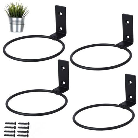 4 PCS Supports Muraux pour Pot de Fleurs, Support Jardinière Metal​avec Vis Porte Pot de Fleur Anneau, pour Pots de Fleurs pour Terrasse, Balcon und Jardin (11cm,Noir)