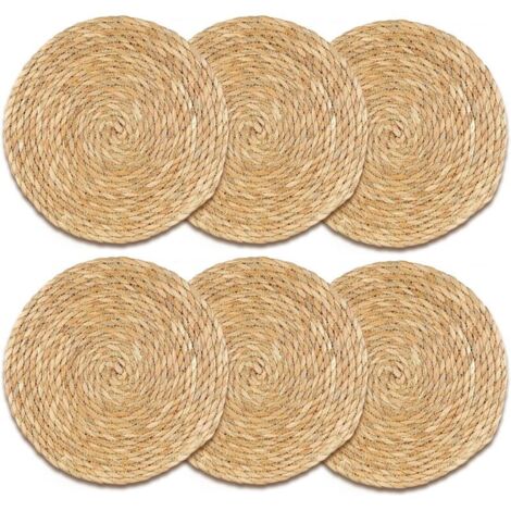 Lot de 6 sets de table ronds tressés jacinthe d'eau : 30 cm, dessous de verre, décoration salon, sets extérieurs