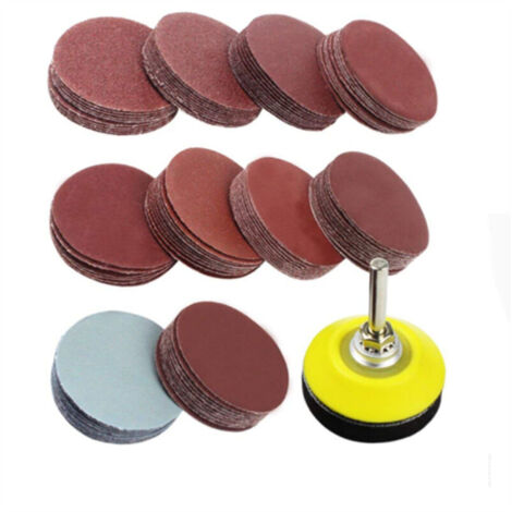 GABRIELLE 100 Disques abrasifs 50mm Disque de poncage polissage + 1 Plateau à poncer polir pour Perceuse papier verre grain 80 100 180 240 600 800 1000 1200 2000 3000 (1/5)
