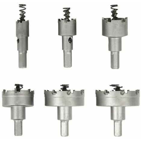 Scie cloche en carbure – Lot de 6 diamètres 16 à 60 mm – Pour acier inoxydable, aluminium, cuivre, bois – Compatible perceuses à percussion (1/4)