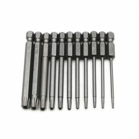 GABRIELLE Jeu de 11 embouts longs Torx pour tournevis et visseuse électrique - Embouts magnétiques - Tige hexagonale de 1/4 - Tailles T6 à T40 - Longueur 100 mm (1/5)