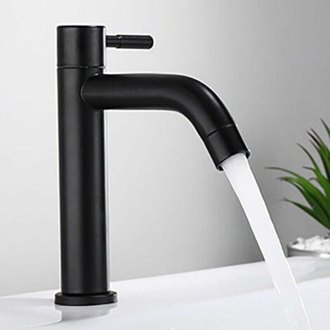 Tigrezy Robinet Mat Bassin en Acier Inoxydable Noir GU.B/bon Robinet d'eau Froide Unique Robinet pour la Maison Cuisine Salle Utilisation, G1 / 2in Filetage male （simple froid） (1/4)