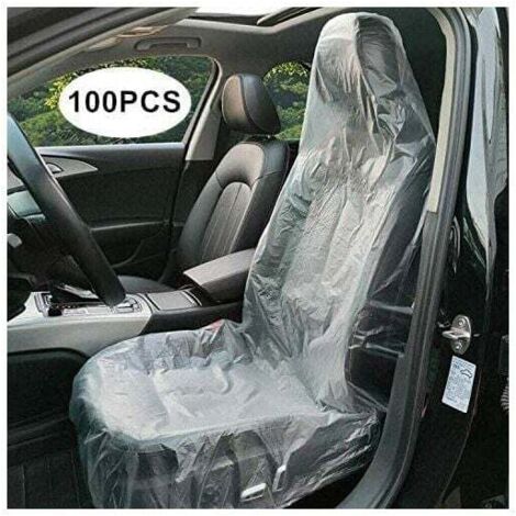 Lot de 100 housses de siège de voiture jetables en plastique transparent - Protégez votre voiture : Ces housses jetables en plastique transparent sont parfaites pour protéger les sièges de v (1/4)