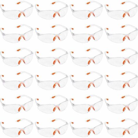 Lot de 24 Lunettes de Sécurité Transparentes - Lunettes de Protection avec Verres en Plastique, Pont-de-Nez et Embouts de Branches en Caoutchouc pour Plus de Confort - Lunette Transparente P (1/5)