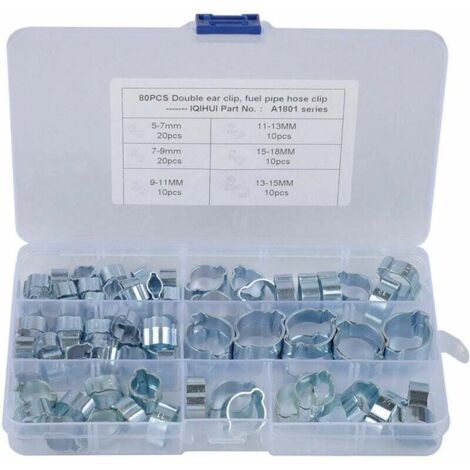 GABRIELLE Lot de 80 colliers de serrage galvanisés à double oreille pour carburant et air (1/4)