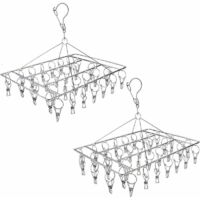 Set of 2 Bold Hanging Clothes Drip Rack Multifunctional Kids Windproof Sock Clip Sock Hook for Socks Underwear Glove Dryer, 40+30 Clips