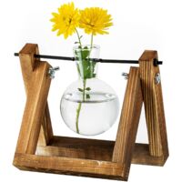 Upgraded Plant Propagation Station Bulb Vase Planter with Wooden Stand Indoor Glass Flower Pot for Centerpiece Vintage Decoration Home Office Accessories, 1 Bulb