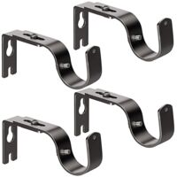Set of 4 Adjustable Heavy Duty Curtain Rod Brackets - Black - With Screws