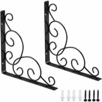 ZVD Equerre D'étagere en Fer Forgé, 2 Pièces Équerres pour Étagère de Jardin, Équerre pour Étagere Murale en Fer, Équerre de Support D'étagère, pour Cuisine Salle de Bain Bureau Restaurant (Noir)