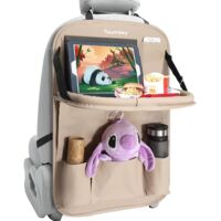 Tsumbay Car Organizer, Car Seat Back Protector, Waterproof Kick Mats with Dining Table, Multi-Pockets for Car Storage, 1PC / Beige