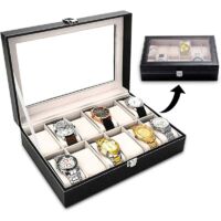 Watch Box, Storage Box, Watch Display, Watch Box, 12 Grids, Black/Beige