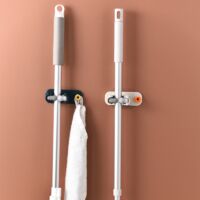 2 Pieces Mop Broom Holder ABS Broom Holder Broom Holder Self Adhesive Wall Mounted Broom Holder Without Drilling for Kitchen, Garden, Bathroom, Garage, Office (Blue, Beige)
