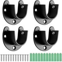 4Pcs U Shaped Curtain Rod, 25mm Curtain Rod End Bracket, Stainless Steel Closet Pole Sockets, Flange Bracket, Closet Rod End with Screws, Black