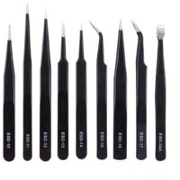 10 pcs Anti-static Tweezers Precision ESD Tweezers Maintenance Tools Kit, for Electronics Repair, black