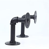 Set of 2 Black Iron Industrial Tube Shelf Brackets for Custom Wood Shelf, Metal Wall Mount and Antique Tube Hardware