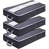 Underbed Storage Bag Set of 3, Large Foldable Non-Woven Underbed Storage, Storage Bags for Quilts Quilts Blankets Pillows Toys Clothes (100x 50 x 15 cm) 90L, Gray
