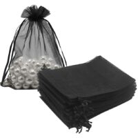 100 Pcs 12.7 x 17.8cm Black Organza Bags Packaging, Mesh Candy Bags Drawstring Jewelry Pouches Empty Sachet for Wedding Present Gifts