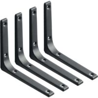 Lot de 200 équerres d'angle en L de 150 mm pour étagères, supports d'étagères flottants en métal robustes pour salon et chambre, noir