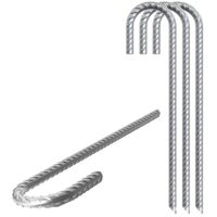 Lot de 6 barres d'armature galvanisées, barres d'ancrage à crochet en J robustes, ancrages au sol, barres de sol en acier