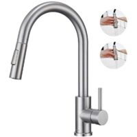 Robinet de Cuisine avec Douchette Extractible Mitigeur Cuisine Bec Rotatif Mitigeur d'Évier en Acier Nickel Brossé