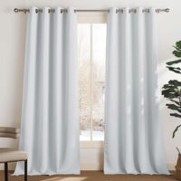 Lot de 2 Rideau Occultant Thermique Isolant Anti Froid et Chaleur 140x200 (lxH) Tenture Opaque à Oeillets Isolation Lumiere Uv Decoration Chambre Maison Salon Intérieurs, Blanc