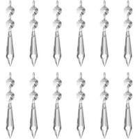 (Pack of 12) 62 mm Ice Prism Pendant Crystal Glass Clear Chandelier Ice Drops Sun Catcher with 12 Octagonal Beads and Rings for Lamp Garden Party Christmas Wedding Decor