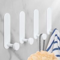 Klebehaken, 4 Stück Aluminium-Badezimmer-Wandhaken ohne Bohren, wasserdichter Handtuchhalter, Geschirrtuch-Aufhänger, Küchen- und Bürohaken, weiß