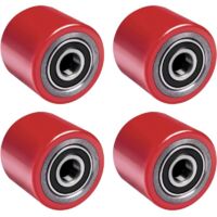 4 x Polyurethane Forklift Wheels 80 x 70 mm, 20 mm Axle with Ball Bearings, Spare Forklift Wheels, Maximum Load 600 kg