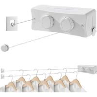 Ligne à Linge Rétractable Intérieur Extérieur 2 x 5,1 m Acier Inoxydable Blanc
