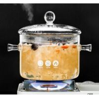Casserole en verre, casserole de cuisine en verre, mini-cocotte multifonctionnelle, casserole en verre transparent résistant aux hautes températures avec double poignée et couvercle.