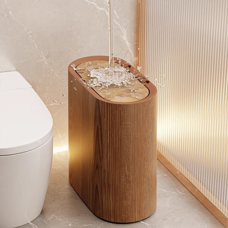 Poubelle En Bois Design Avec Couvercle à Rabat - Rangement élégant Pour Cuisine Ou Salle De Bain