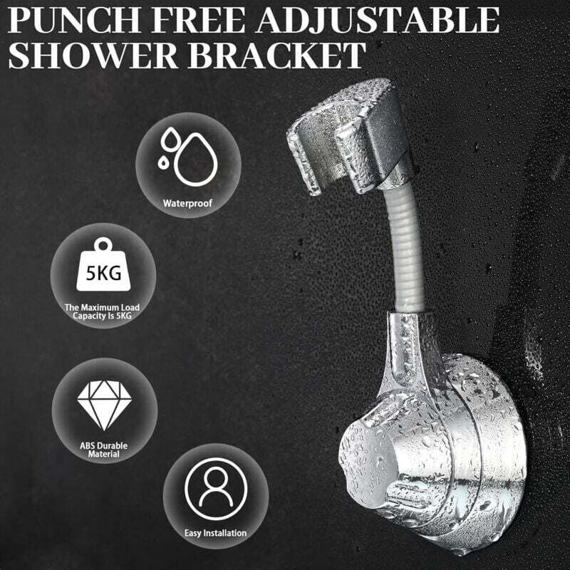 Support De Pommeau De Douche Sans Perçage - Adhésif Puissant, Réglable 360°, ABS, Pour Salle De Bain Maison Hôtel - 4