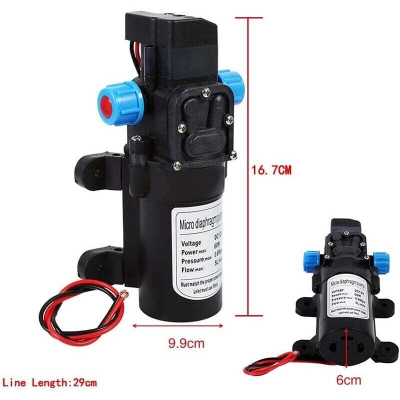 Pompe à Eau Diaphragme 12V 60W 10L/min Auto-Amorçage Avec Pressostat – Idéale Pour Caravane, Bateau, Jardin, Douche, Arrosage