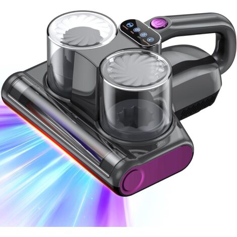 Aspirateur Matelas Aspirateur Anti Acariens 16Kpa Aspiration et Lumière UV -C de 253,7 nm Ultrasons Chauffage Filtre HEPA Brosse Rotative Élimine des Allergènes Lavable 500W Câble Gris Foncé