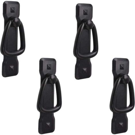 Lot de 4 poignées de porte vintage noires pour armoire de cuisine, placard, commode, tiroir 95 x 25 mm (1/4)