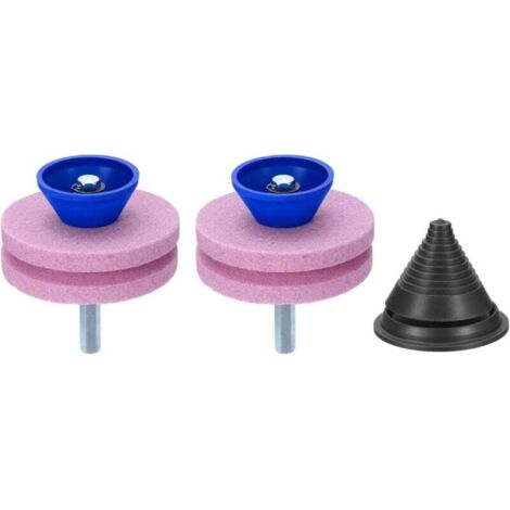 Affûteur de Lame de Tondeuse 2Pcs Pierre à Aiguiser à Double Couche de Corindon pour Tondeuse avec Équilibreur de Lame Noir pour Perceuse ou Manuelle Outil de Jardin Rose (1/4)