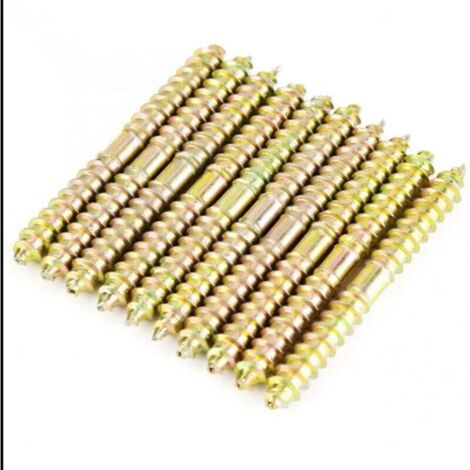 10Pcs Vis Double Filetage, Connecteur de Meubles en Bois, Double Extrémité Fileté Autotaraudeuse Vis Tige Boulon Goujon Vis Double Filetage Bois pour Meubles en Bois à Fixation, M6 x 50mm (1/4)