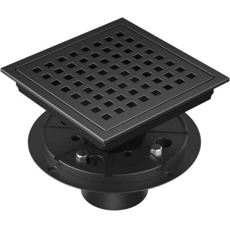 Drain de douche carré 6 pouces noir mat, kit de drainage de sol de douche en acier inoxydable avec bride, grille amovible, filtre à cheveux, ne convient pas à la baignoire (1/4)