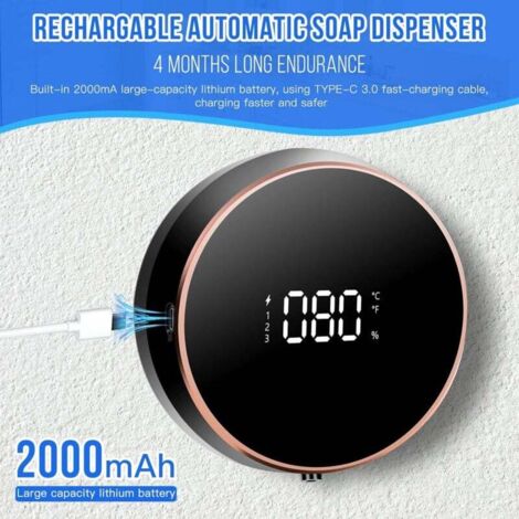 Distributeur de savon automatique - 380 ml, étanche IPX5 - Rechargeable par USB, sans
