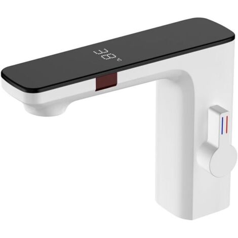 Robinet de lavabo à capteur intelligent, robinet mélangeur d'eau chaude et froide, robinet automatique sans contact de 1,27 cm (blanc)