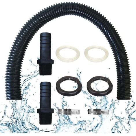 Tuyau de raccordement du recuperateur d Eau de Pluie, y Compris 2 Douilles de Tuyau avec Contre-écrou - Kit de raccordement pour tonneau de Pluie (100cm)