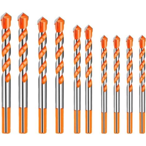 10 pièces Foret Carrelage Verre Foret Multi-matériaux Triangle Porcelaine Forage Métalliques pour carrelage béton brique verre plastique Marbre Miroir Bois Diamant 6mm 8mm 10mm 12mm Orange (1/3)