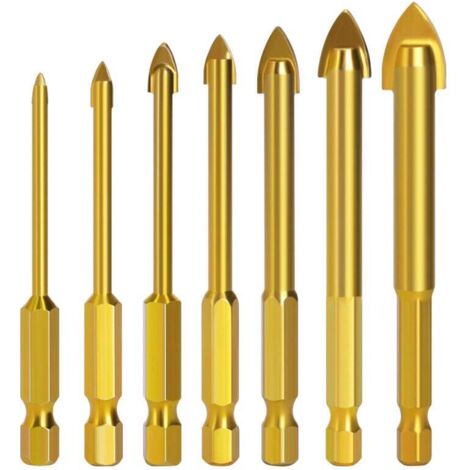 6 pcs Perceuse à Verre Hexagonale Till Foret avec revêtement en Titane Céramique Foret 4mm / 5mm / 6mm / 8mm / 10mm / 12mm Forage Outil pour Miroir Carreau de Verre (1/4)