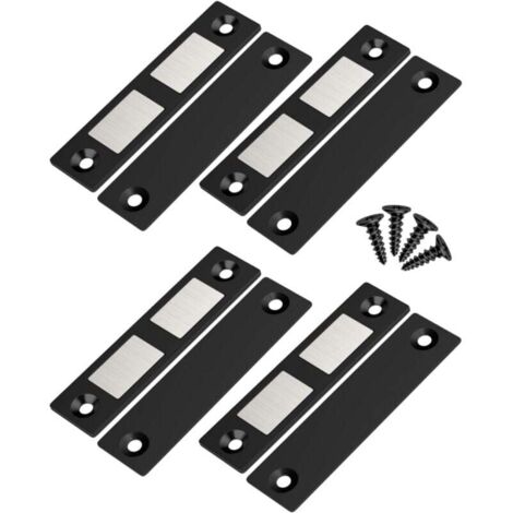 Lot de 4 Ultra Mince Aimant Porte Placard Puissant Loquet de Porte Magnétique pour Porte d'armoire, Tiroir, Fermeture Aimant de Porte Coulissant pour Placard Meuble Cuisine Maison, Noir