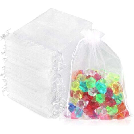 Lot de 100 sachets en organza - 13 x 18 cm - Sacs cadeaux pour fêtes, mariages, sachets à bijoux, sacs à bonbons et trousses de maquillage (blanc - 13 x 18 cm) (1/4)