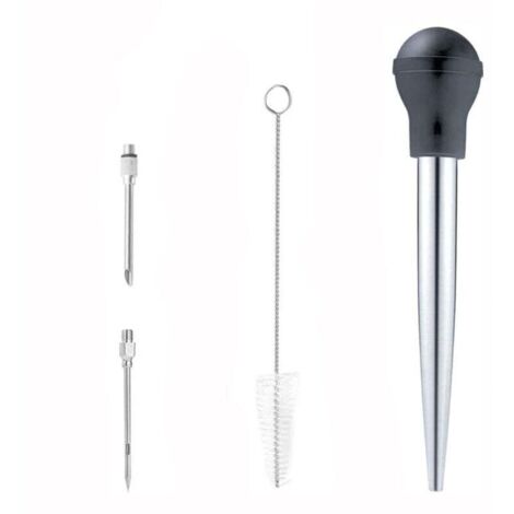 Poires à Sauce en Acier Inoxydable 304 et Caoutchouc, Poire à Jus Pipette Cuisine Aiguille d'Injection avec Brosse de Nettoyage pour Cuisson BBQ (1/4)