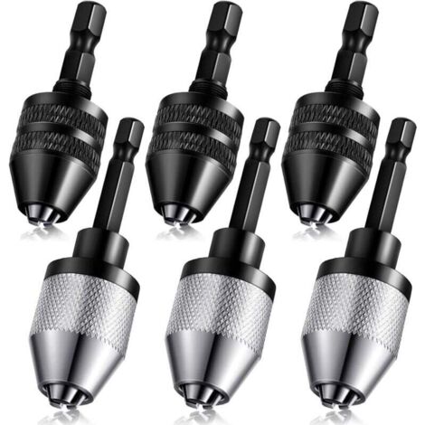 Mandrin de perceuse sans clé à tige hexagonale de 1/4", adaptateur d'extension de tournevis à changement rapide 0,3-6,5 mm, 0,3-3,6 mm pour accessoires de perceuse à percussion (6 pièces) (1/4)